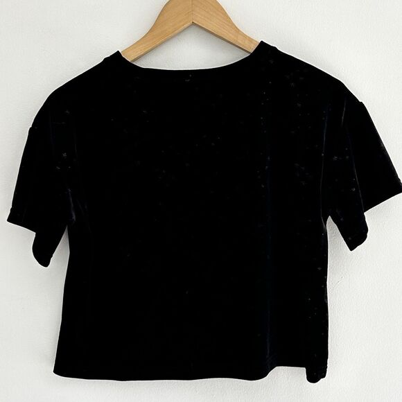 Hot Topic Velvet Crop Top Constellation Stars Space Size Medium Black Goth Punk - Picture 6 of 7